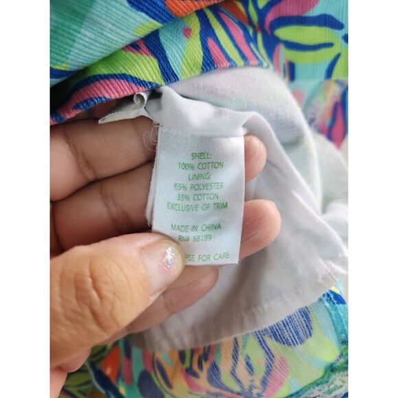 Lilly Pulitzer Girl Green Pink Blue Floral Pasley 100% Cotton A-Line Dress siz 8 - Picture 6 of 7